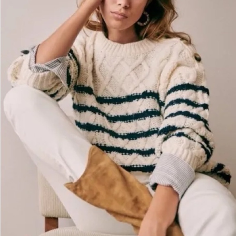 Sezane James Jumper Ecru / Marine. - Size XS
